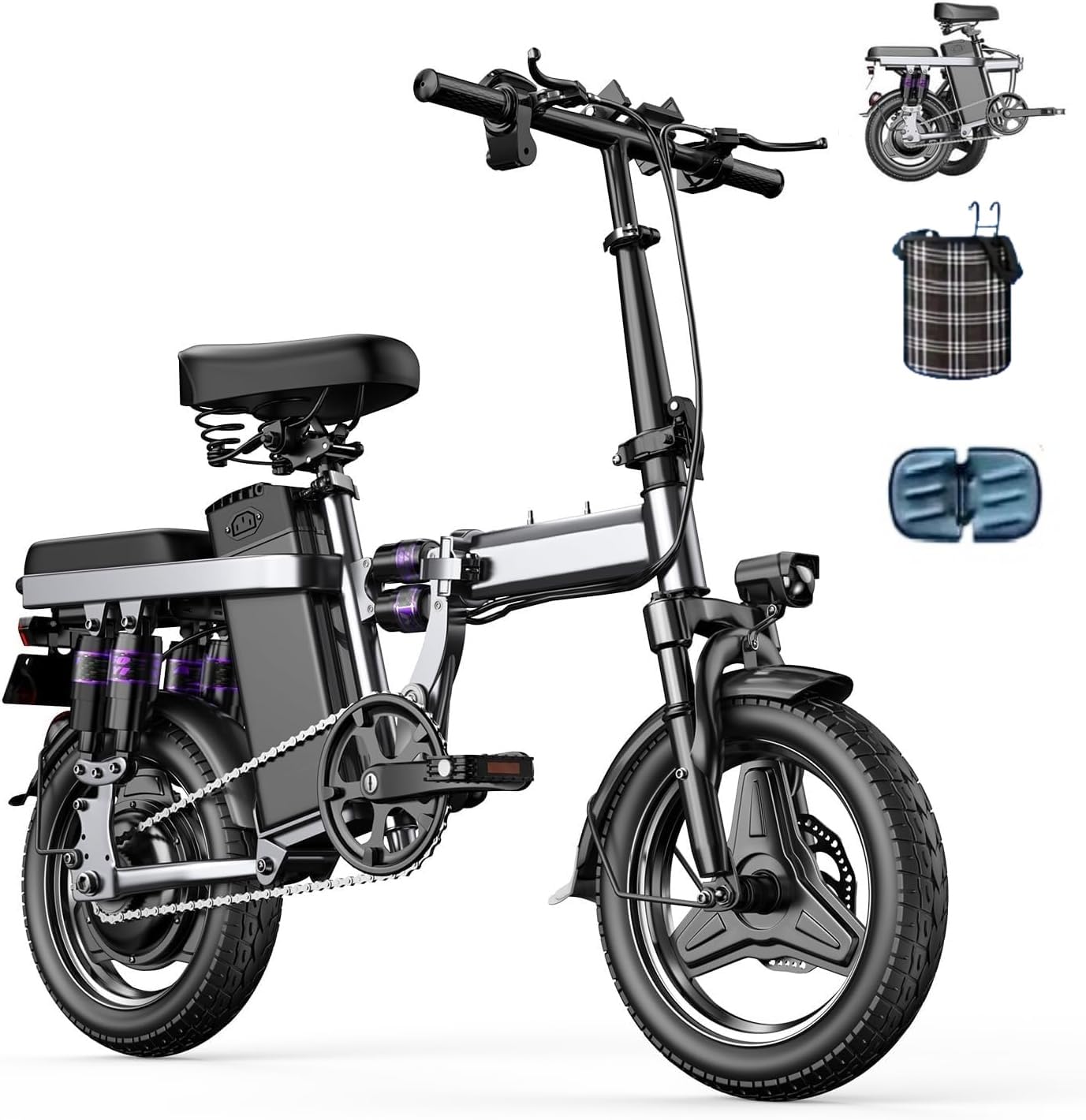 AZHAR Electric Bike for Adults, Foldable Electric Bike, 500W Motor, Up to 25 MPH and 20/30 Miles, 48V 15Ah/13Ah Removable Battery, Ebike with 14" Pneumatic Tire, Electric Mini Bike, UL 2849 Certified