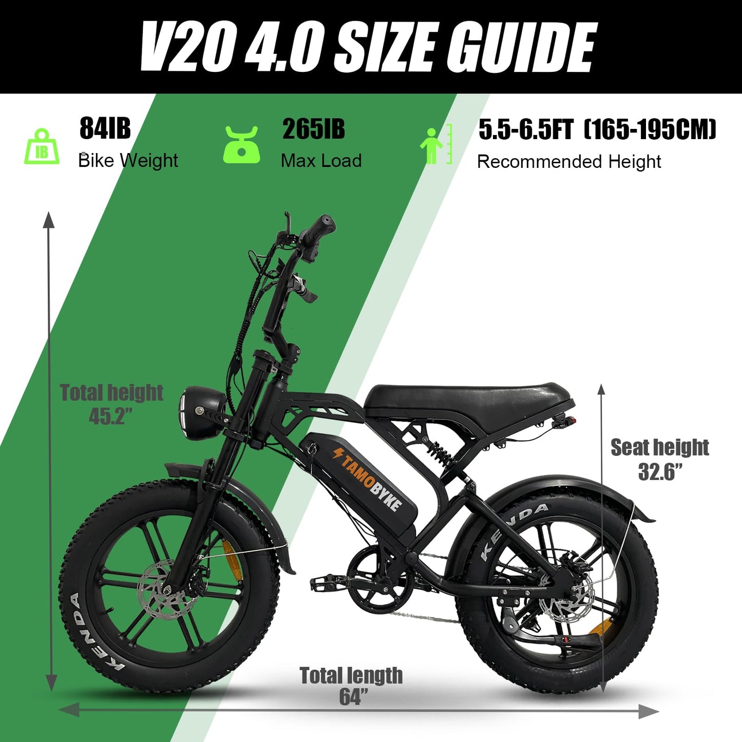 Tamobyke V20 Series Electric Bike for Adults, 1000W/2000W 28/32MPH 48V 15/18.2AH E-Bike, 20" x4.0 Fat Tire Electric Dirt Bike, Electric Motorcycle Moped Ebike (V20)