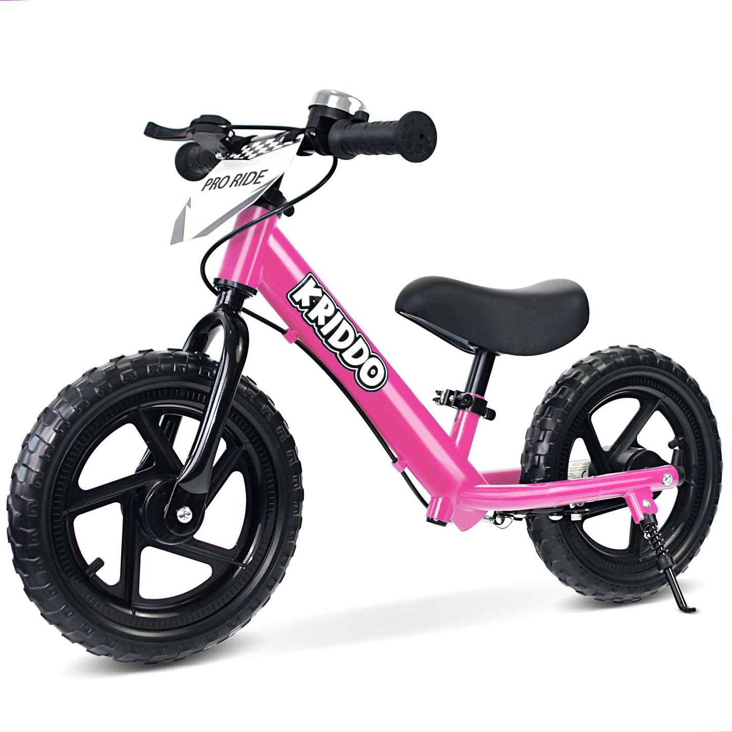 KRIDDO Pro Toddler Balance Bike for 2+ Year Old, 12 Inch Push Bicycle w Hand Brake & Kickstand, Gift Bike for 2-5 Boys Girls, Pink