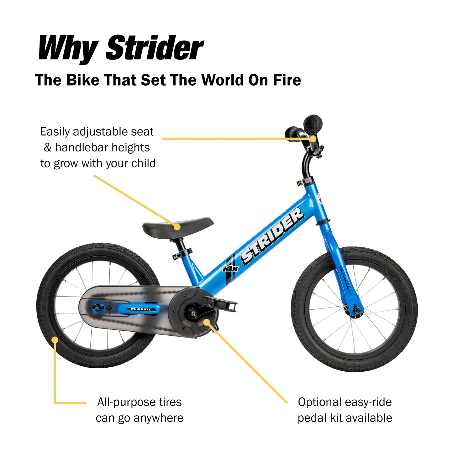 Strider 14x, Awesome Blue - Balance Bike for Kids 3 to 6 Years - Includes Kid-Size Grips, Padded Seat, Performance Footrest & All-Purpose Tires - Easy Assembly & Adjustments