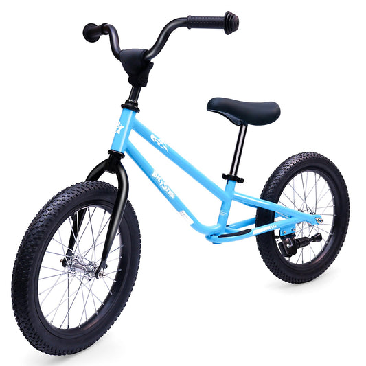 bicystar 16 Inch Kids Balance Bike for 5-8 Year Old, BMX Kids Bike with No Pedals, Air Rubber Tires, Footrests, Adjustable Height for Big Kids, Boys, Girls (Blue)