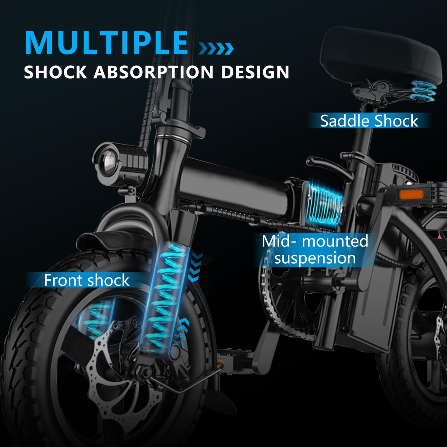 APYEAR Electric Bike for Adults,Electric Bicycle with 48V 12Ah Removable Battery,14" Folding Ebike, 22MPH Commuting Electric Bike, Multi-Shock Absorption, High Brushless Gear Motor