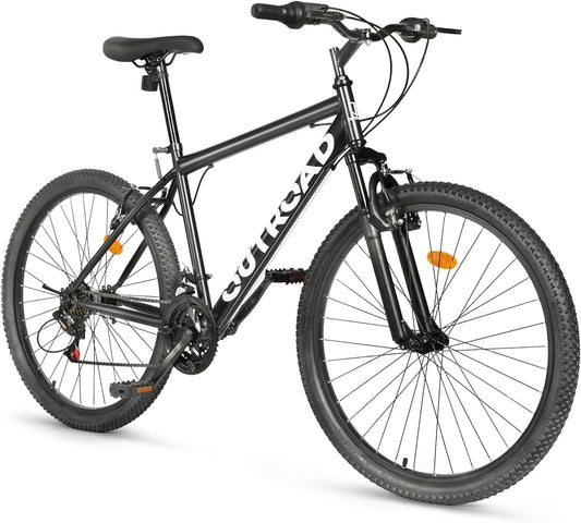 Outroad 26 Inch Mountain Bike, 21-Speed/High-Carbon Steel/Aviation Grade Frame, Dual Disc/V Brake, Adjustable Ergonomic Seat Bycycle for Men Women Adult, Quick Assembly in 20 Minutes