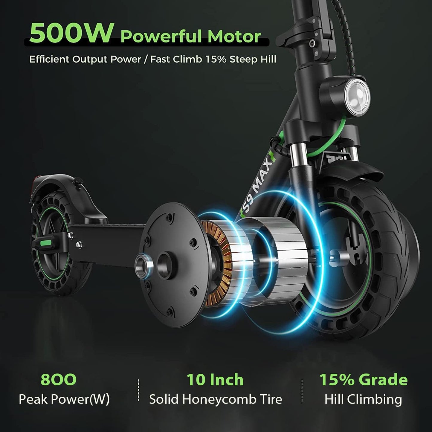 isinwheel S9MAX Electric Scooter, 10” Solid Honeycomb Tire Electric Scooters Adult with Bag Fast E Scooter, 40km Long Range, 3 Speed Modes with App Control, Doual Braking System