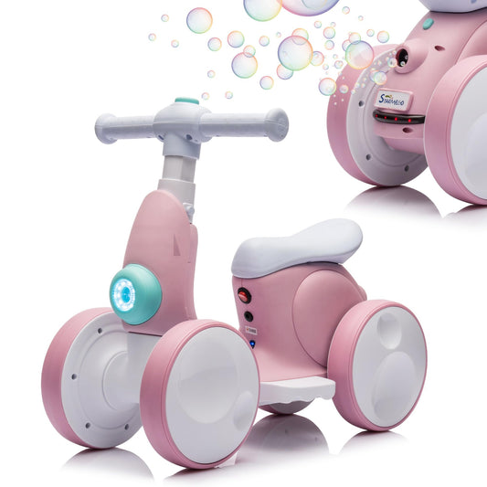 JoyRydz 6V Electric Baby Balance Bike with Bubble Machine,4 in 1 Toddler Balance Bike w/Remote Control for 1 Year Old Boys Girls Kids Bubble Bike Ride on Toys w/Powered Motor,Music,LED Lights (Pink)