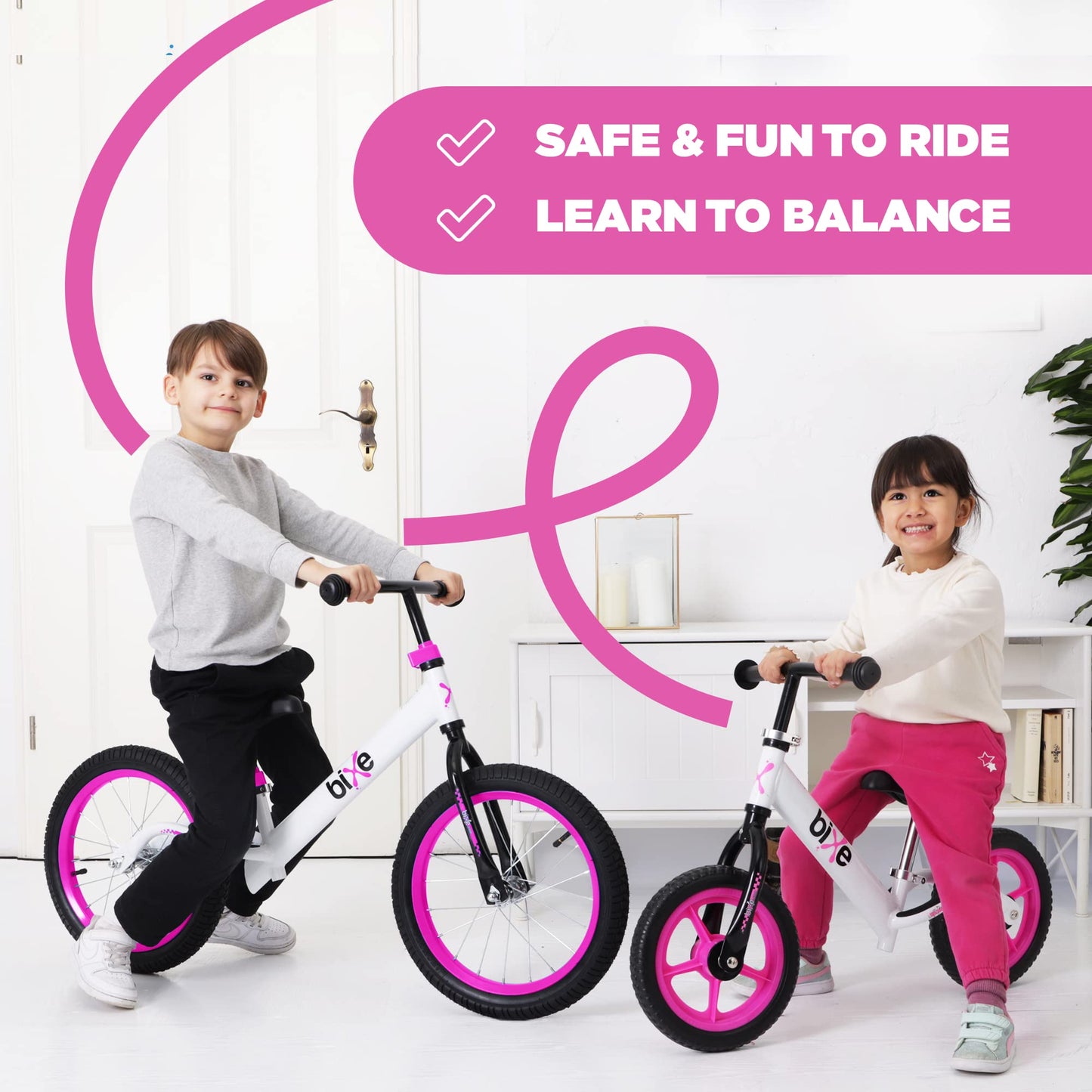 Bixe Balance Bike - 16" (40.6 cm) Big Kids' Training Bikes - Kids Balance Bike Designed for Children Ages 4 to 9 - No Pedal Push Bicycle for Boys or Girls - Pink