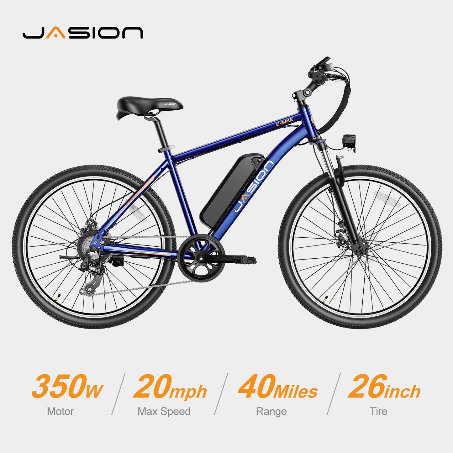 Jasion EB5 Electric Bike for Adults with 360Wh Removable Battery, 40Miles 20MPH Commuting Electric Mountain Bike with 350W Brushless Motor, 7-Speed, 26" Tires and Front Fork Suspension