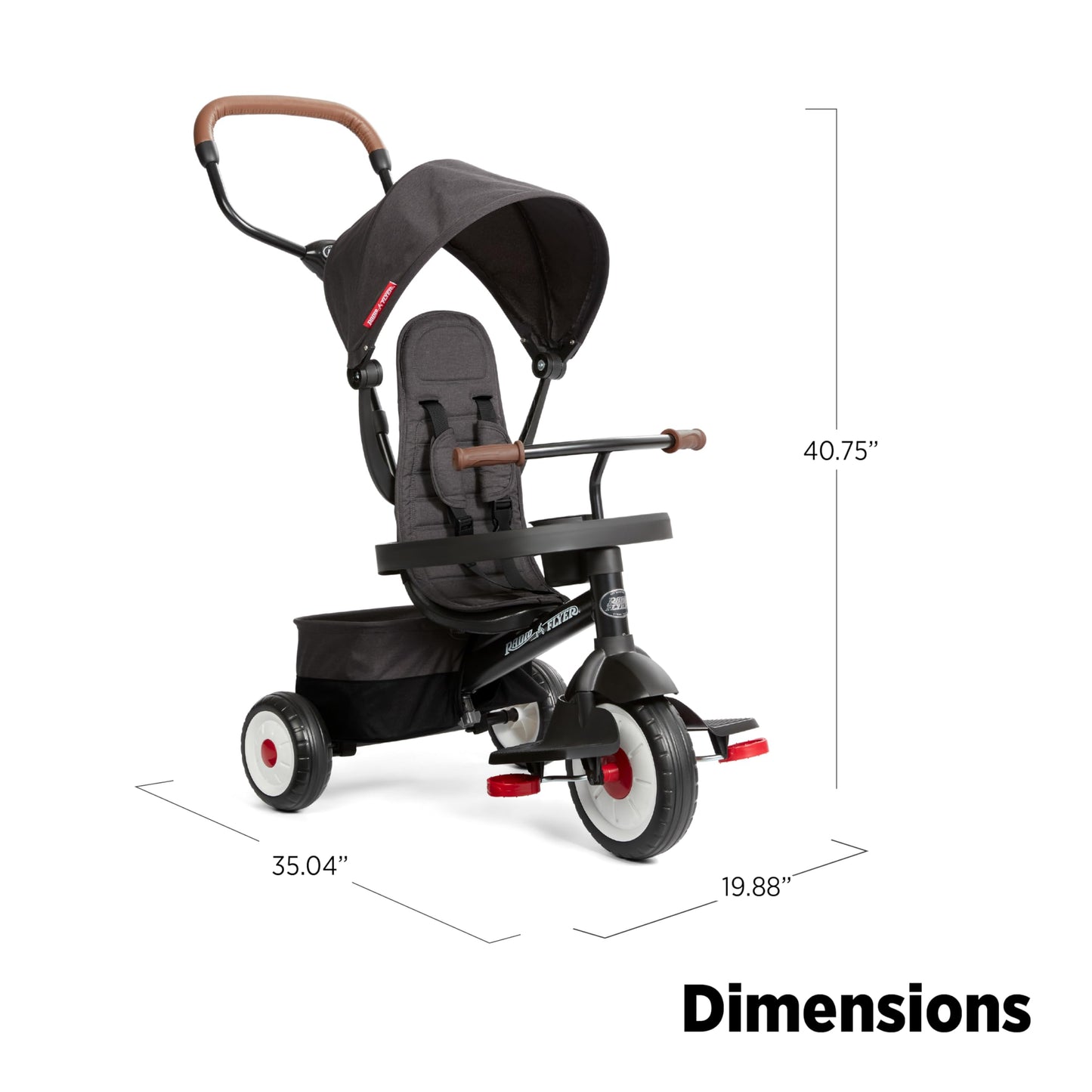 Radio Flyer Premium Stroll 'N Trike, Black Baby Trike for Ages 1-5 Years, Premium Baby Tricycle