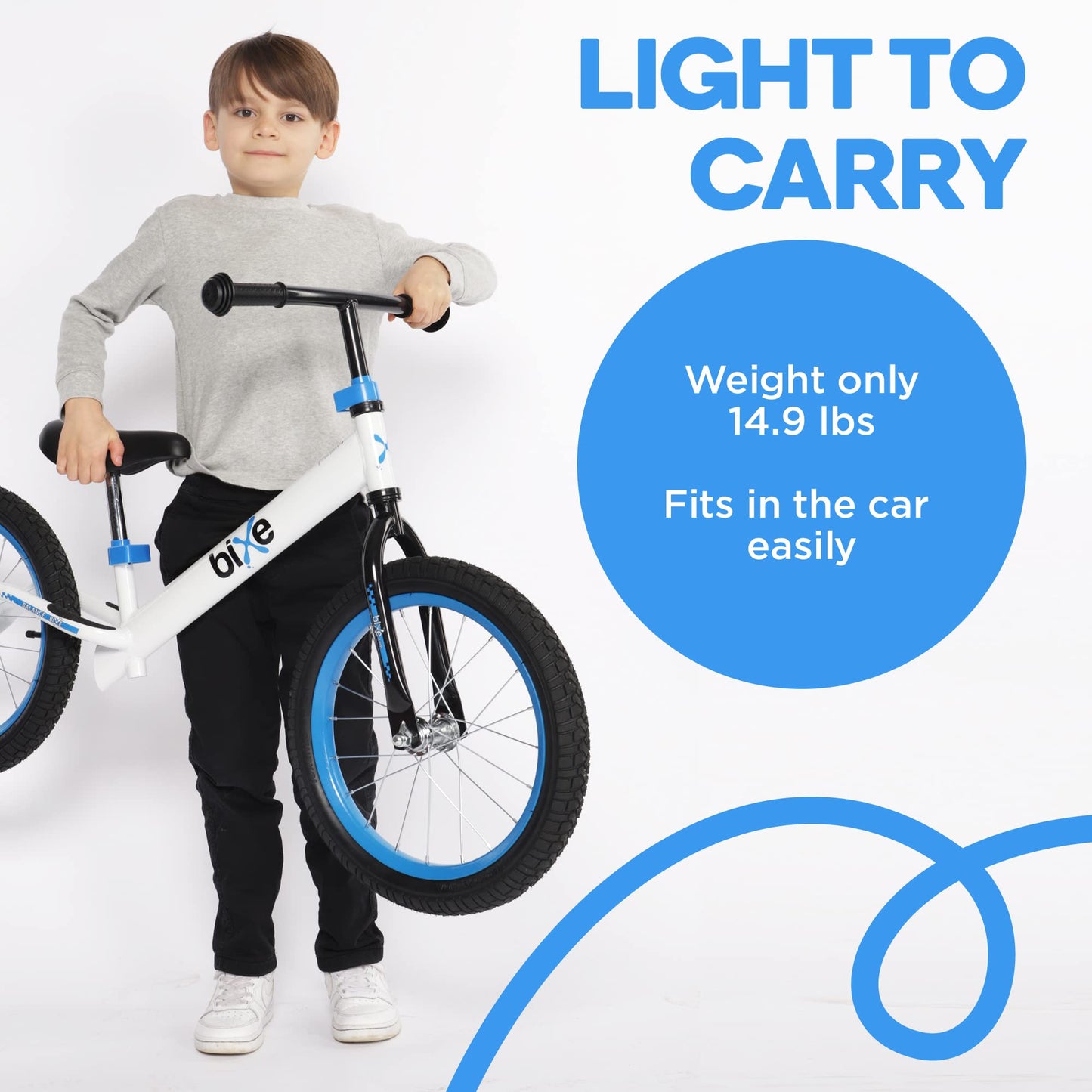 Bixe Balance Bike - 16" (40.6 cm) Big Kids' Training Bikes - Kids Balance Bike Designed for Children Ages 4 to 9 - No Pedal Push Bicycle for Boys or Girls - Blue