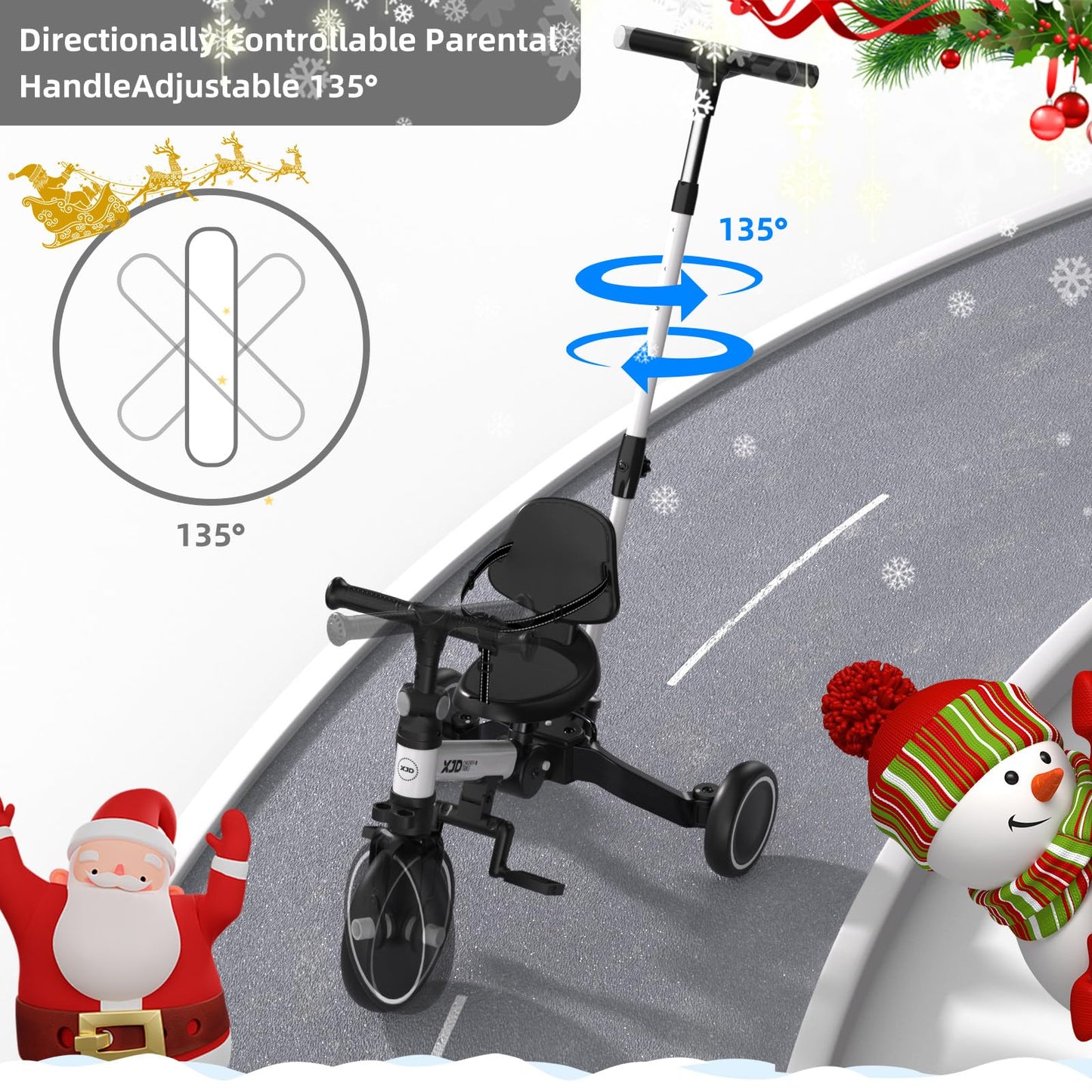 XJD Toddler Bike, 6 in 1 Folding Toddler Tricycle for 1-4 Year Old with Push Handle, Balance Bike with Removable Pedal,Backrest, Adjustable Seat Height and Handle, First Birthday Gifts (White)