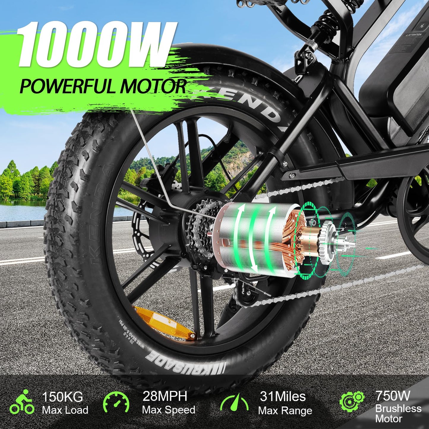 Tamobyke V20 Series Electric Bike for Adults, 1000W/2000W 28/32MPH 48V 15/18.2AH E-Bike, 20" x4.0 Fat Tire Electric Dirt Bike, Electric Motorcycle Moped Ebike (V20)