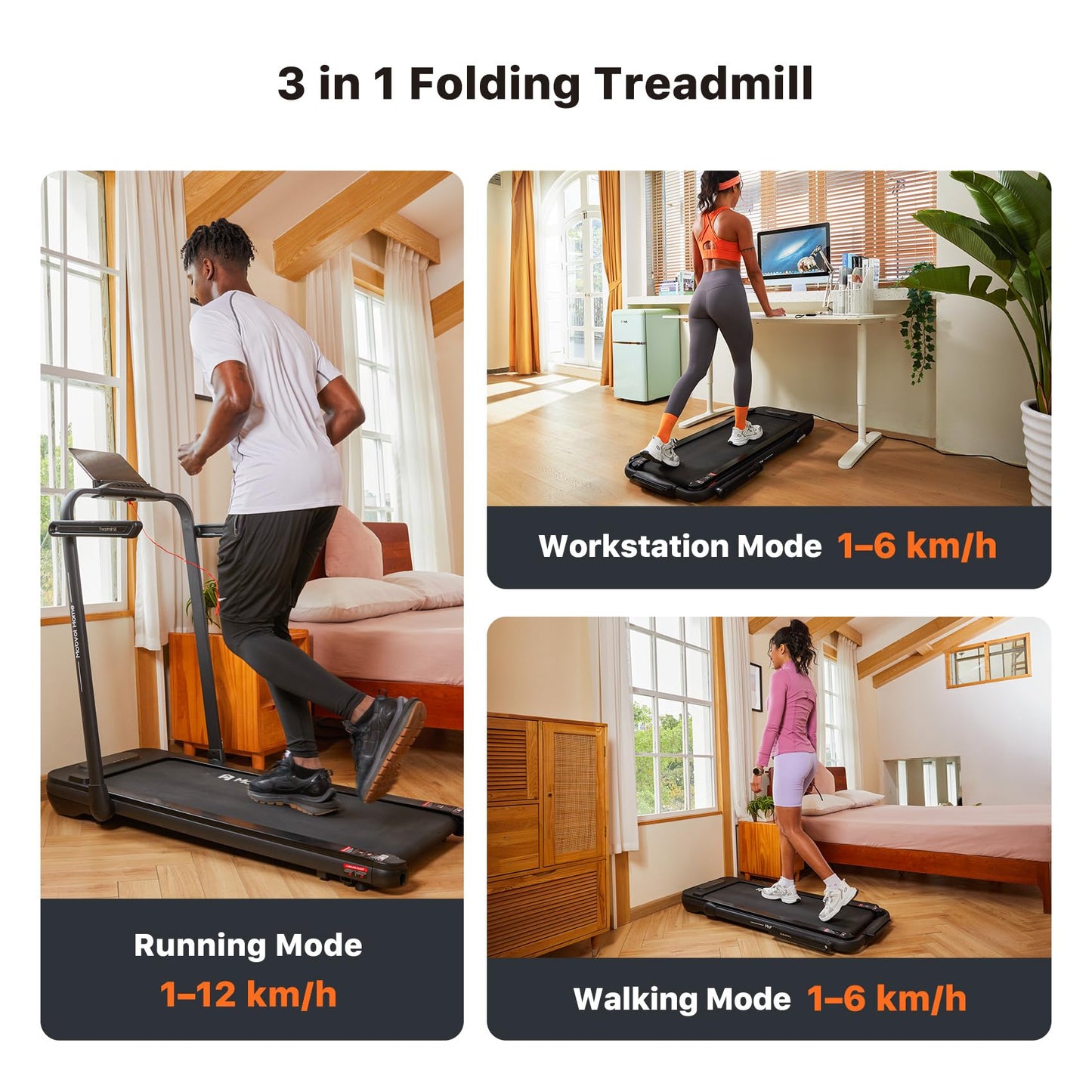 Mobvoi Home Treadmill SE 3 in 1 Foldable Treadmill for Home Walking Pad 2.5 HP Compact Portable folding Under Desk Running Walking Machine with Remote Control LED Display for Home Office 12 km/h