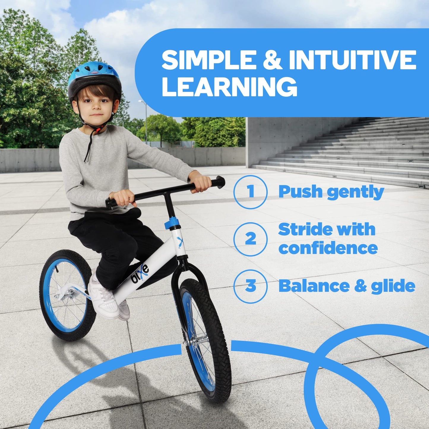 Bixe Balance Bike - 16" (40.6 cm) Big Kids' Training Bikes - Kids Balance Bike Designed for Children Ages 4 to 9 - No Pedal Push Bicycle for Boys or Girls - Blue