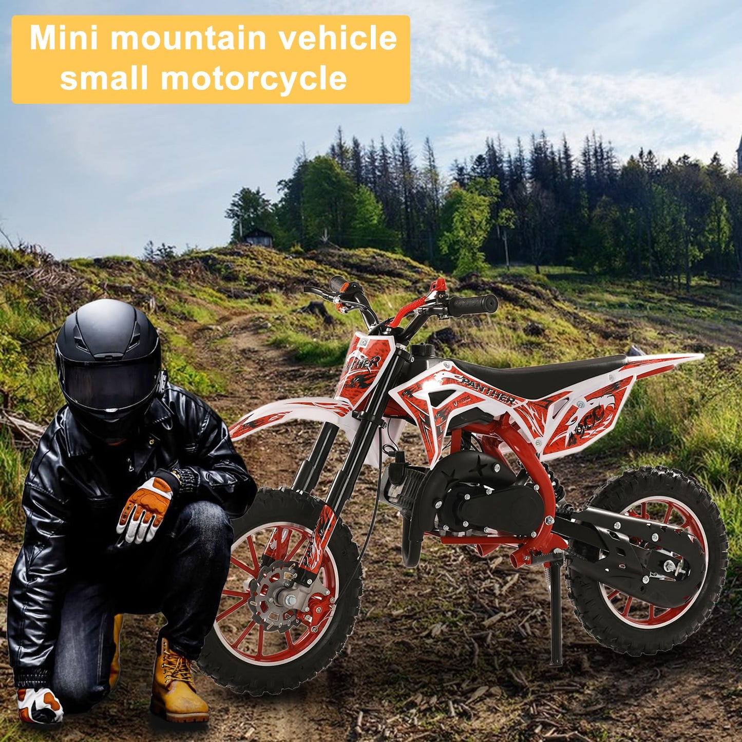 50cc Kids Dirt Bike, Dirt Bike for Kids 8-14, 2-Stroke Gas Dirt Bike, Gas Power Pocket Rocket Bike [New Model Quality Improvement], Off Road Mini Motorcycle Max Load 330Lbs, More Summer Fun (Red)