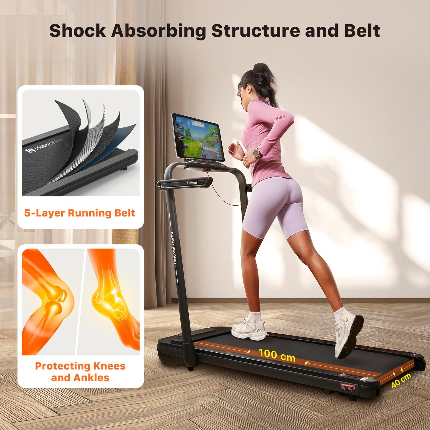 Mobvoi Home Treadmill SE 3 in 1 Foldable Treadmill for Home Walking Pad 2.5 HP Compact Portable folding Under Desk Running Walking Machine with Remote Control LED Display for Home Office 12 km/h