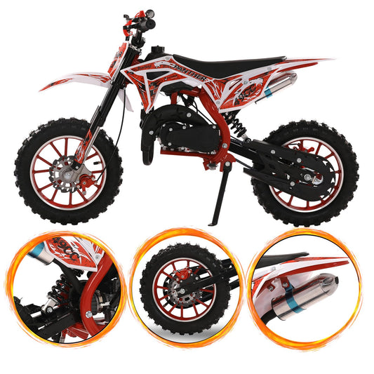 50cc Kids Dirt Bike, Dirt Bike for Kids 8-14, 2-Stroke Gas Dirt Bike, Gas Power Pocket Rocket Bike [New Model Quality Improvement], Off Road Mini Motorcycle Max Load 330Lbs, More Summer Fun (Red)