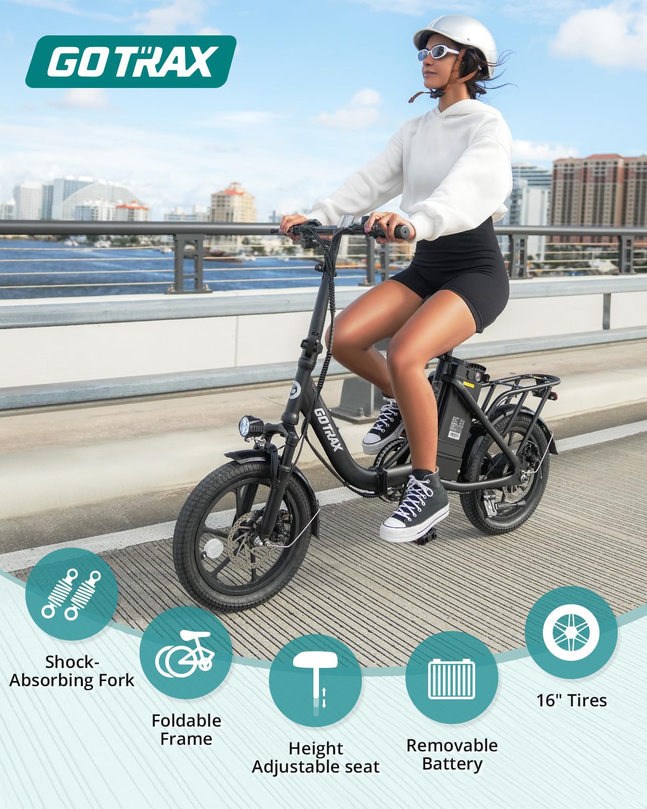 Gotrax NEPHELE 16" Folding Electric Bike, Max Range 28Miles(Pedal-assist) &15.5Mph Power by 350W Motor, Front Suspension&Adjustable Seat and Handlebar, Commuter Electric Bicycle for Adults/Teens Black