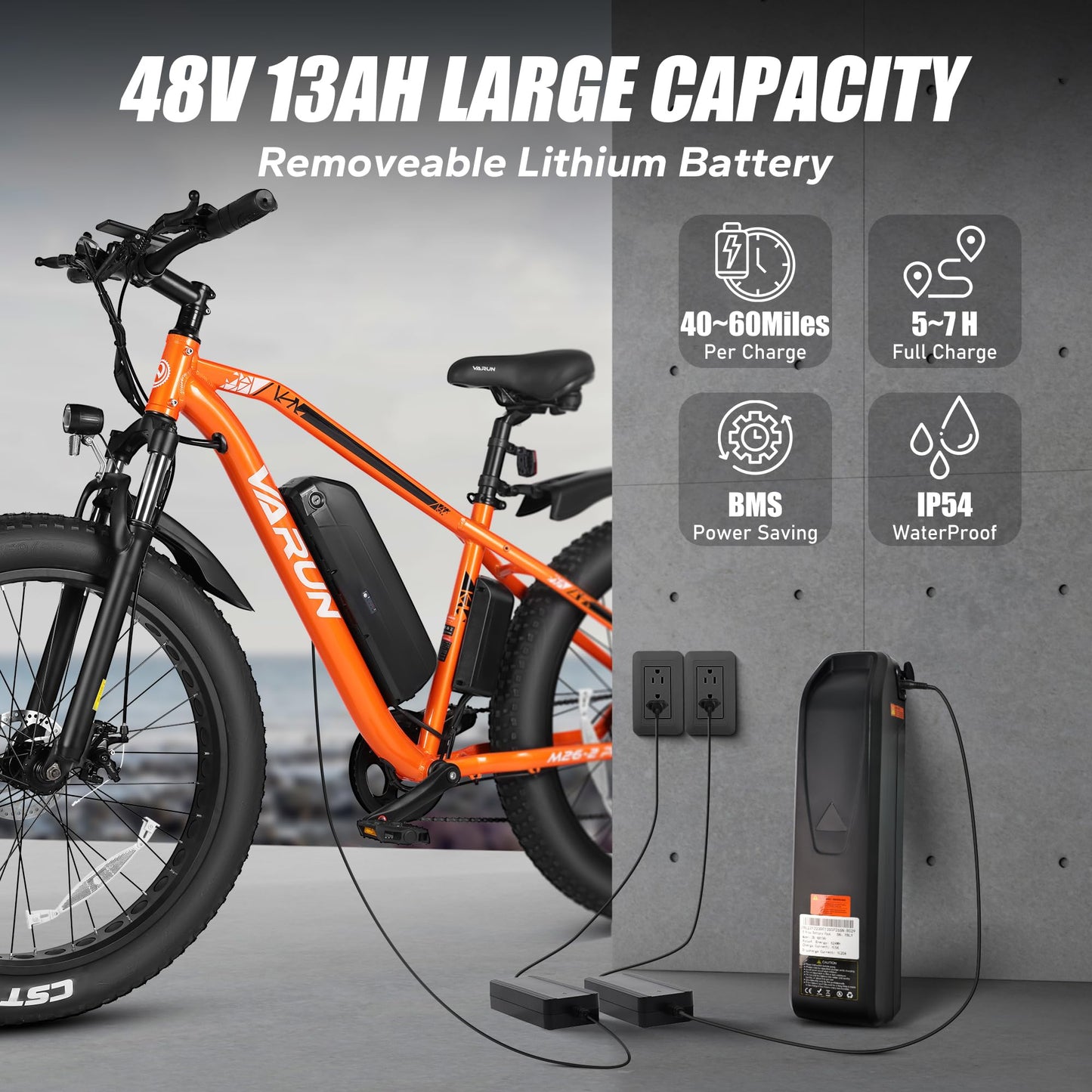 VARUN E Bikes for Men - Peak 750W Ebikes for Adults - Fat Tire Electric Bike Up to 25MPH 60+ Miles with 48V 13AH Removable Battery - 26" Electric Mountain Bike Features 7-Speed, Lockable Suspension