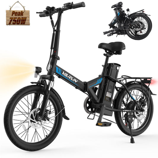 VARUN Electric Bike - Peak 750W Folding Ebike for Adults Up to 40 Miles 20MPH, 48V Removable Lithium-Battery, Stylish 20" Foldable Electric Bicycle Commuter for Women & Men