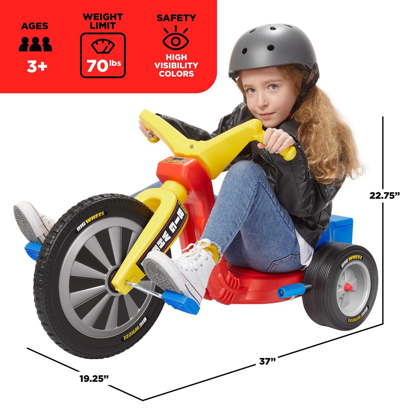 Schylling Big Wheel Big Spin - BW16BS - Low-Riding Tricycle with Adjustable Seat for Growing Child up to 70 lbs. - Original Classic Bike - Ages 3 and Up