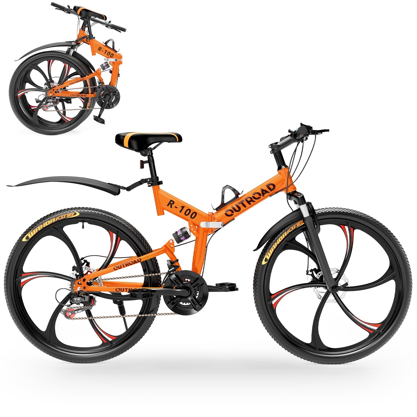 Outroad Folding Mountain Bike Foldable/Unfoldable Bike 26 Inch for Adult, 21-Speed Dual Suspension High-Carbon Steel MTB Foldable Bicycle, Dual Disc Brake Folding Bikes for Men Women