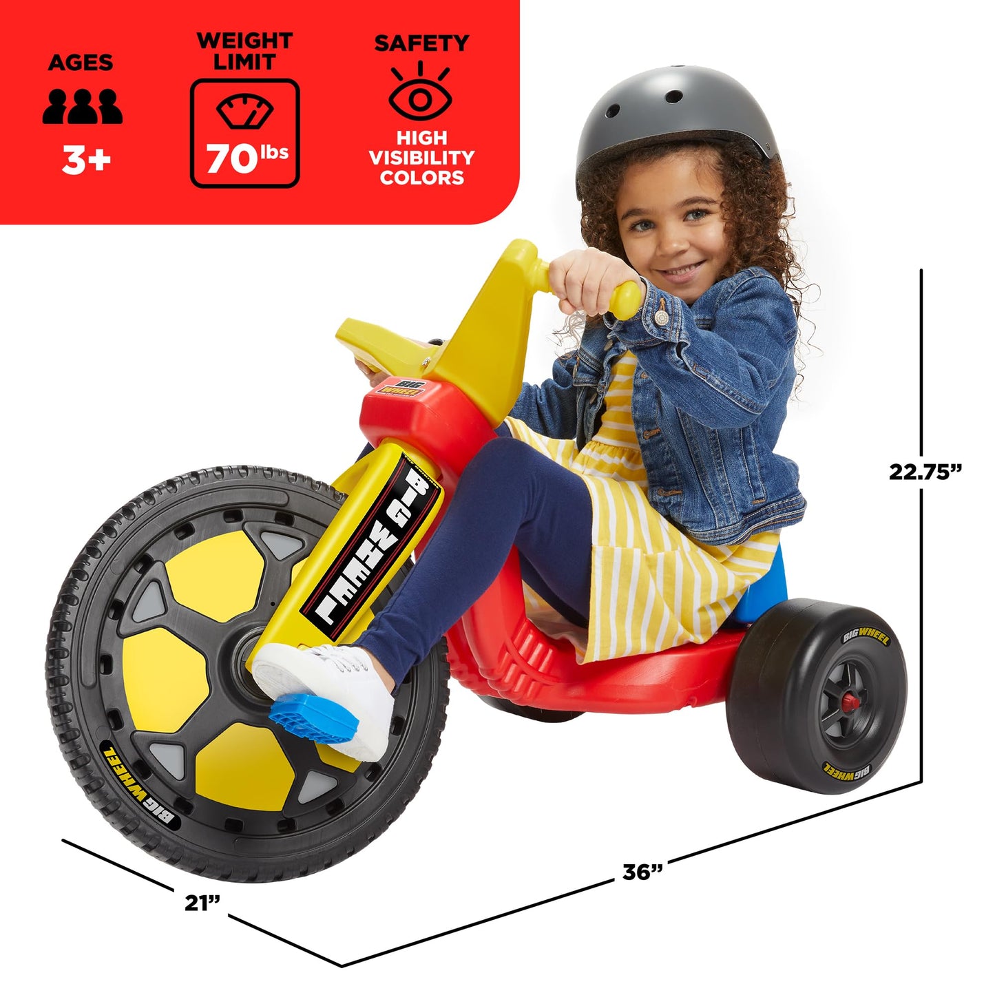 Schylling Big Wheel Speedster - BW16SO - Low-Riding Tricycle with Adjustable Seat for Growing Child up to 70 lbs. - Original Classic Bike - Ages 3 and Up