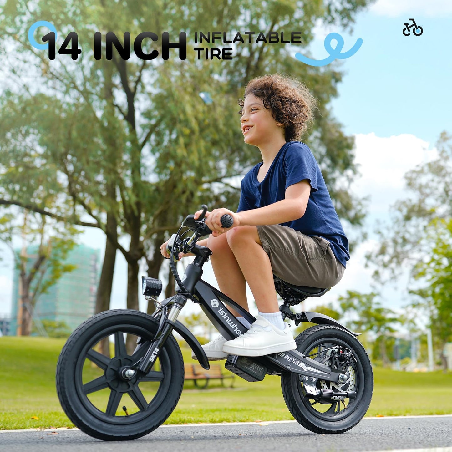 isinwheel SK14 Electric Bike for Kids Ages 3-6 Years Old, 250W Peak Power, Swappable Battery, 14-inch Inflatable Tire Electric Balance Bike, Adjustable Seat Electric Motorcycle for Boys & Girls, Red