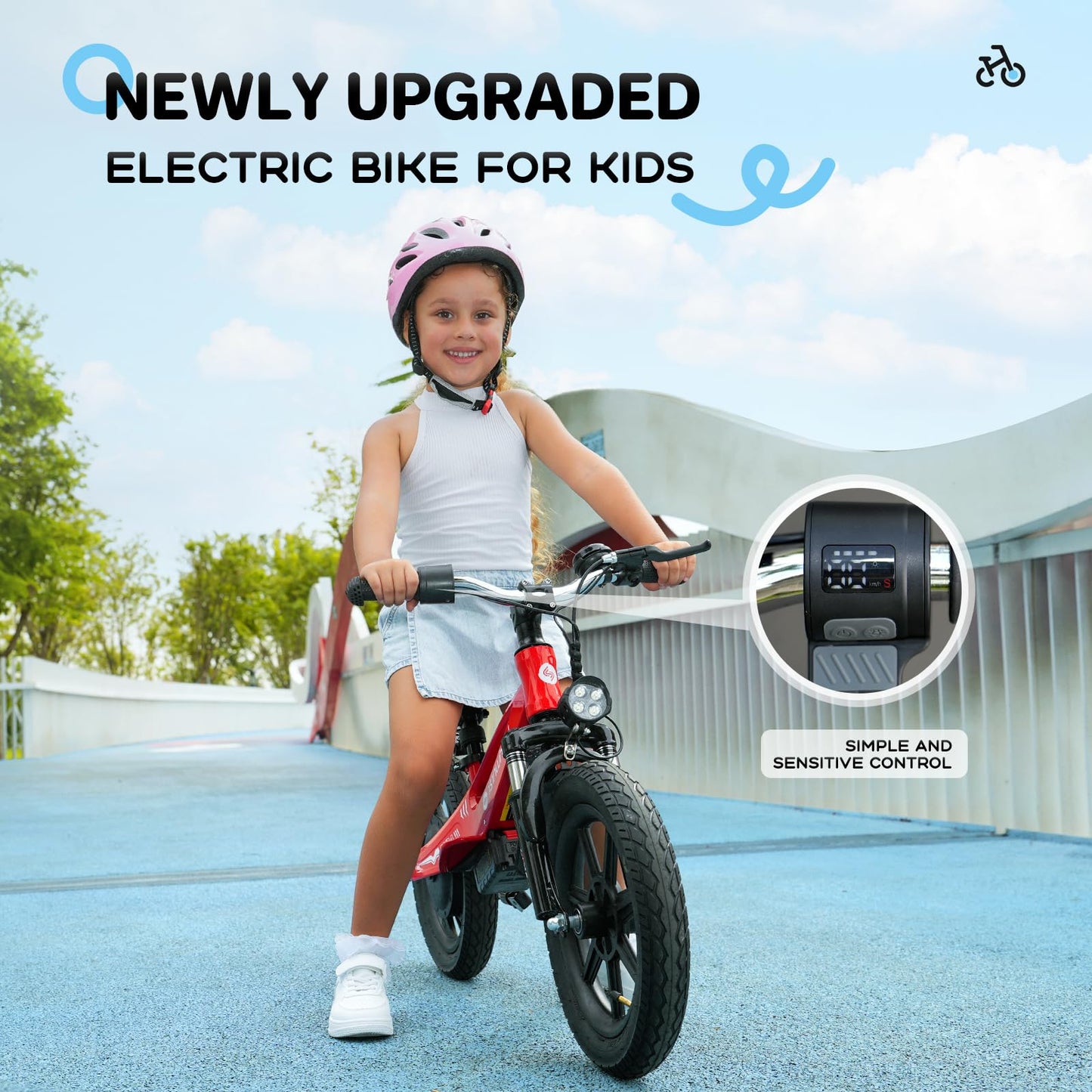 isinwheel SK14 Electric Bike for Kids Ages 3-6 Years Old, 250W Peak Power, Swappable Battery, 14-inch Inflatable Tire Electric Balance Bike, Adjustable Seat Electric Motorcycle for Boys & Girls, Red