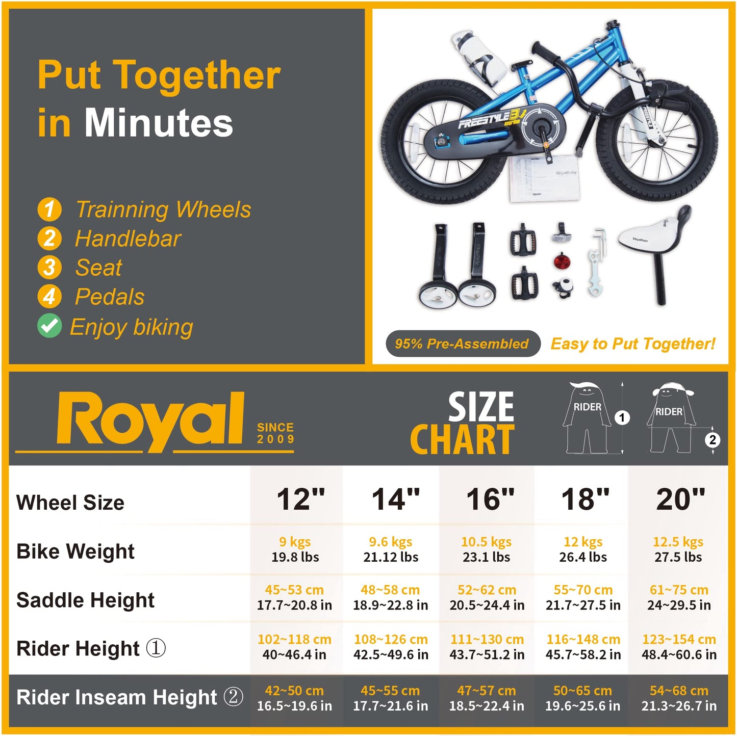 RoyalBaby Kids Bike Boys Girls Freestyle BMX Bicycle with Training Wheels Kickstand Gifts for Children Bikes 16 Inch Blue