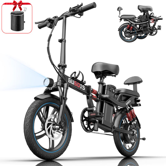 Rakowe Electric Bike for Adults, Mini Electric Bike, Up to 28 Miles 25 MPH, 2 Seater E Bikes for Adults Electric 48V 15Ah Removable Battery, 16" Fat Tire Folding Bike