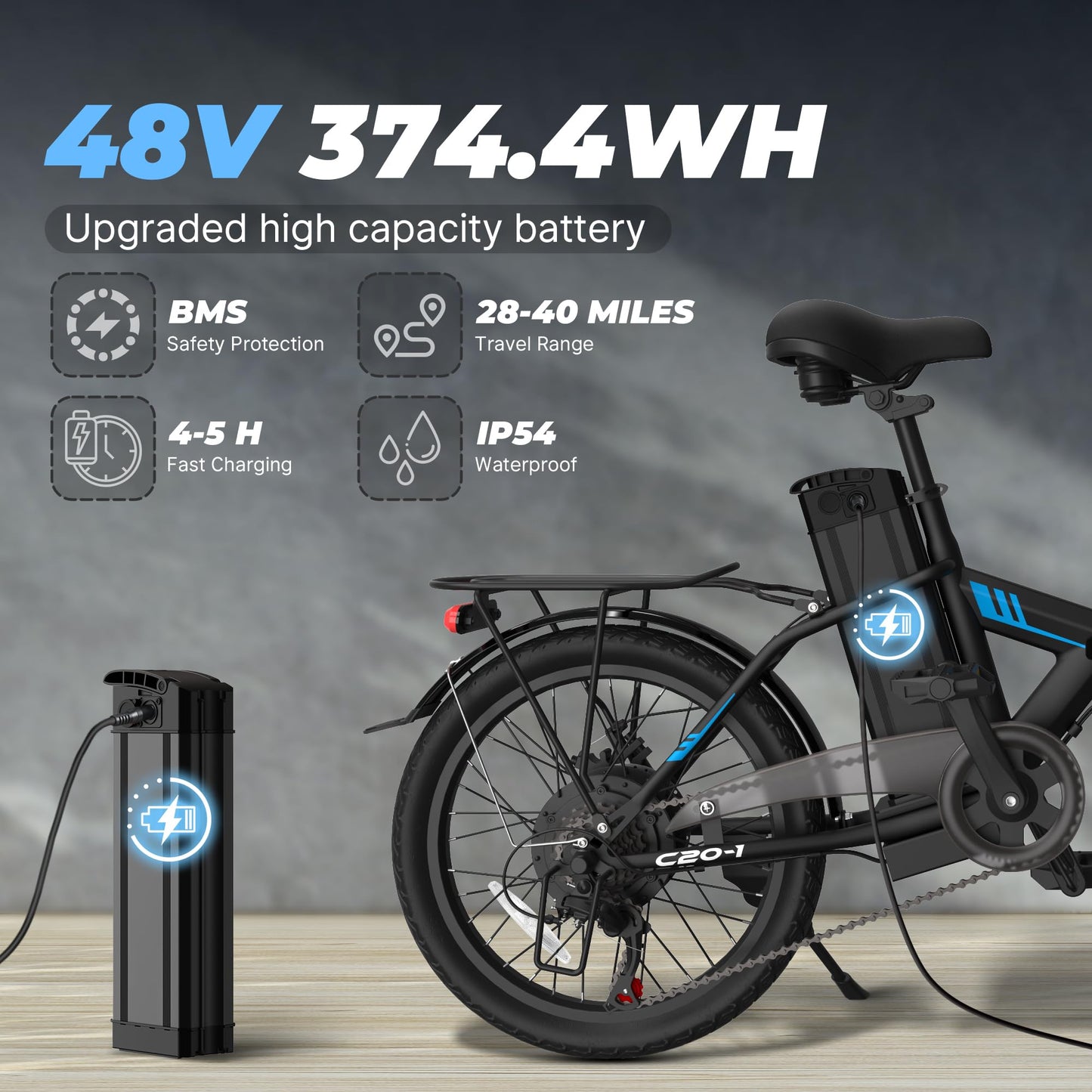 VARUN Electric Bike - Peak 750W Folding Ebike for Adults Up to 40 Miles 20MPH, 48V Removable Lithium-Battery, Stylish 20" Foldable Electric Bicycle Commuter for Women & Men