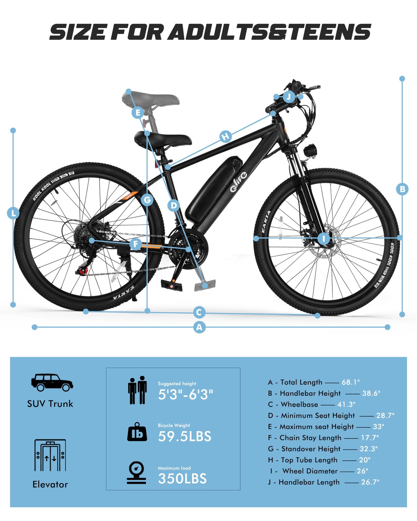 Qlife Racer Electric Bike for Adults - 21-Speed Mountain Lightweight Ebike with Peak 750W 22MPH Brushless Motor, 375Wh Removable Battery, 26X2.1 Tire Step Over E-MTB, Up to 40 Miles,Black