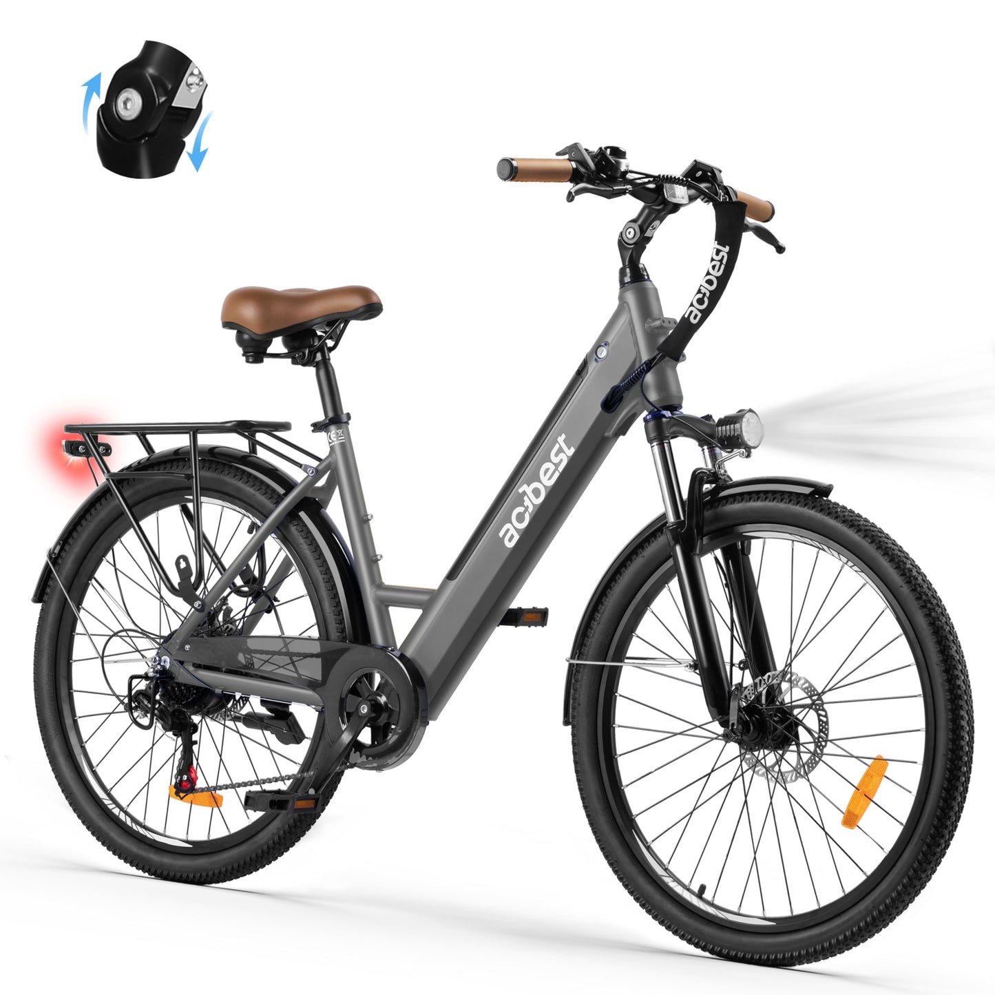 ACTBEST Core Electric Bike for Adults - 468Wh Removable Battery, 26 inch Step Thru Electric Bicycle, Peak 750W Brushless Motor Cityrun Ebike, with 7 Speed, Up to 50 Miles, E-Bikes, Grey