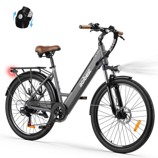 ACTBEST Core Electric Bike for Adults - 468Wh Removable Battery, 26 inch Step Thru Electric Bicycle, Peak 750W Brushless Motor Cityrun Ebike, with 7 Speed, Up to 50 Miles, E-Bikes, Grey