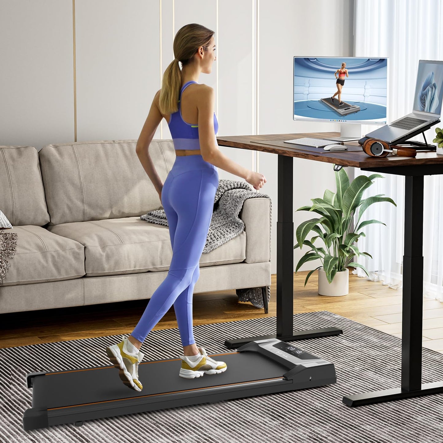 Under Desk Treadmill Electric Portable Walkstation Installation Free for Home Office Use, Slim Flat and LED Display, Walking Jogging with Remote Control