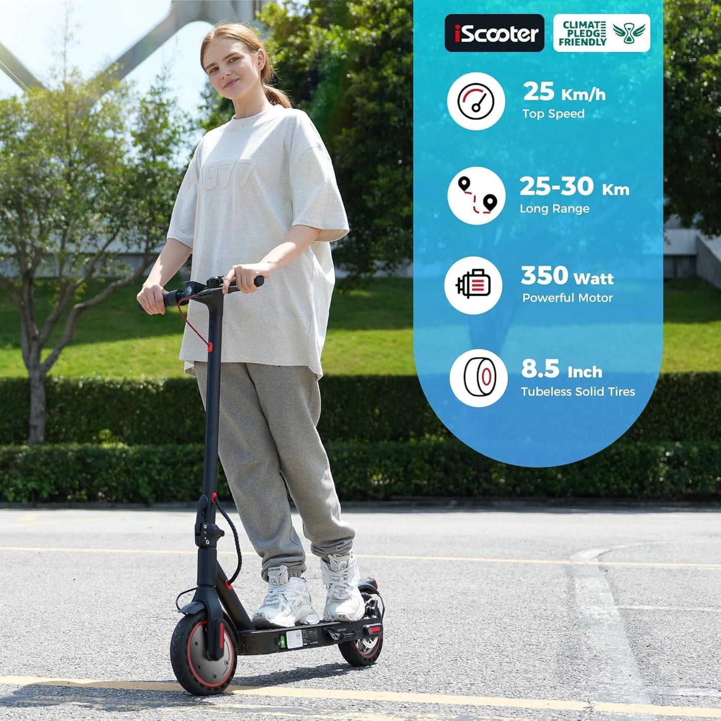 IScooter Electric Scooter, i9 Electric Scooter Adults, 8.5”Solid Tires, 30km Range, 3 Speed Mode, Foldable Electric Scooters with APP, Double Braking System for Adults and Teens