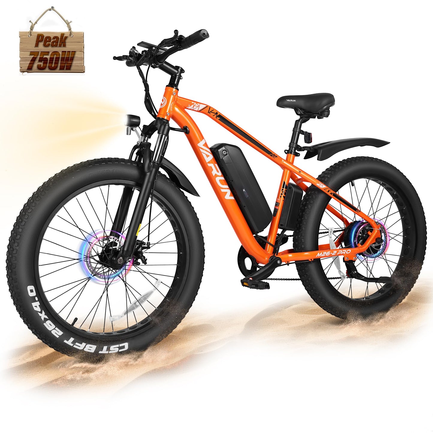 VARUN E Bikes for Men - Peak 750W Ebikes for Adults - Fat Tire Electric Bike Up to 25MPH 60+ Miles with 48V 13AH Removable Battery - 26" Electric Mountain Bike Features 7-Speed, Lockable Suspension