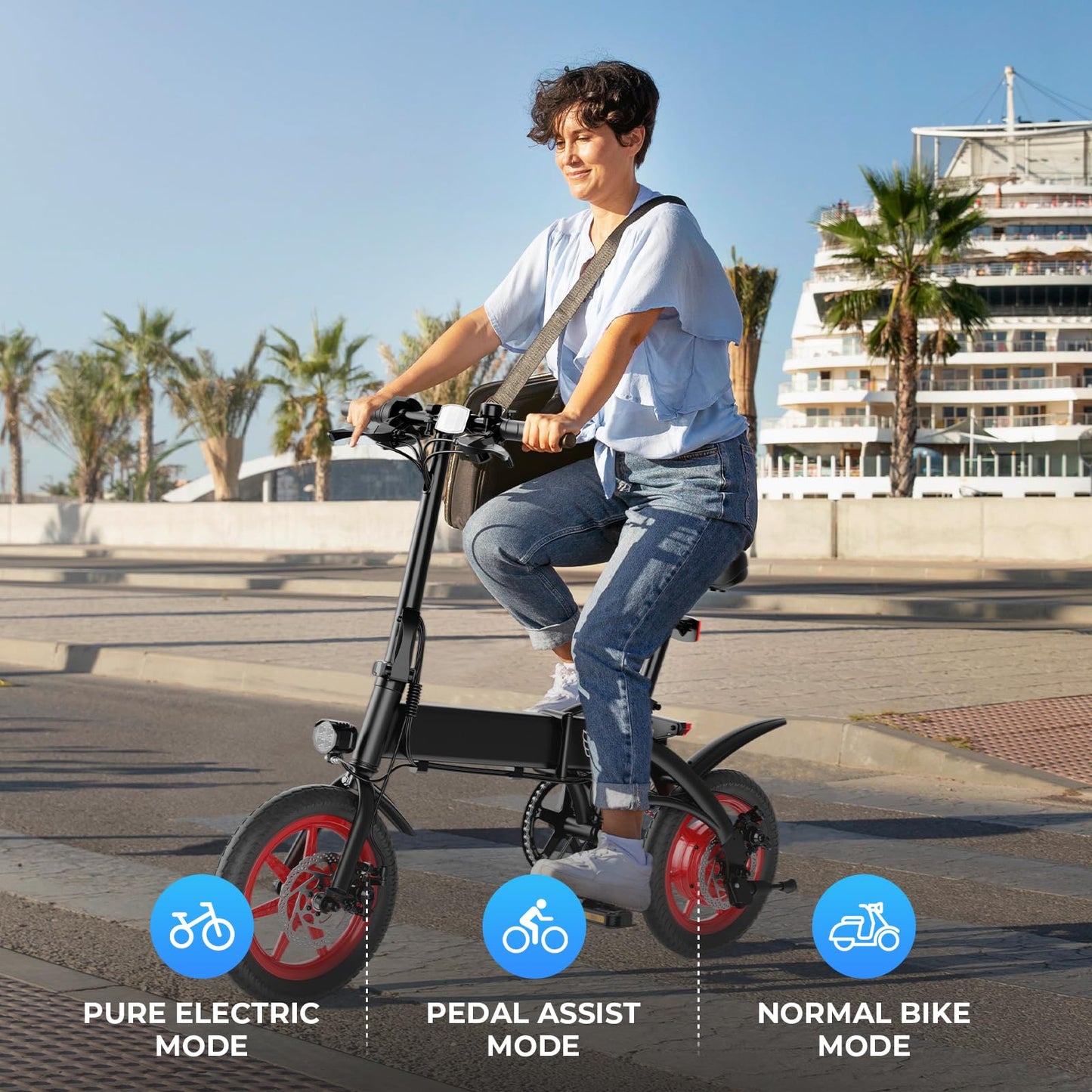 14" Folding Electric Bike for Adults, Foldable Ebike 15.5 MPH, 31 Miles Range, 630W Peak Brushless Motor with 30° Uphill, Adjustable Seat, Lightweight Electric Bicycle for Ages 12+ 330LBS Load