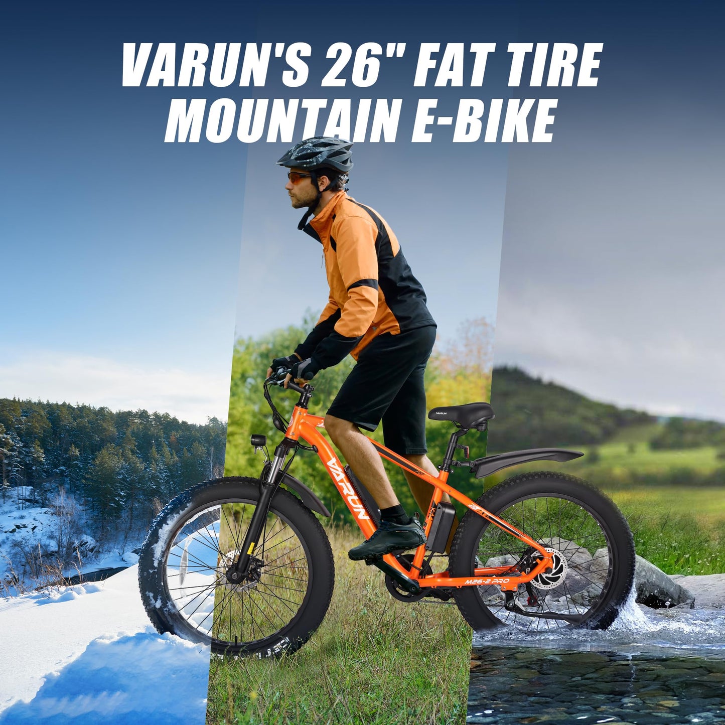 VARUN E Bikes for Men - Peak 750W Ebikes for Adults - Fat Tire Electric Bike Up to 25MPH 60+ Miles with 48V 13AH Removable Battery - 26" Electric Mountain Bike Features 7-Speed, Lockable Suspension