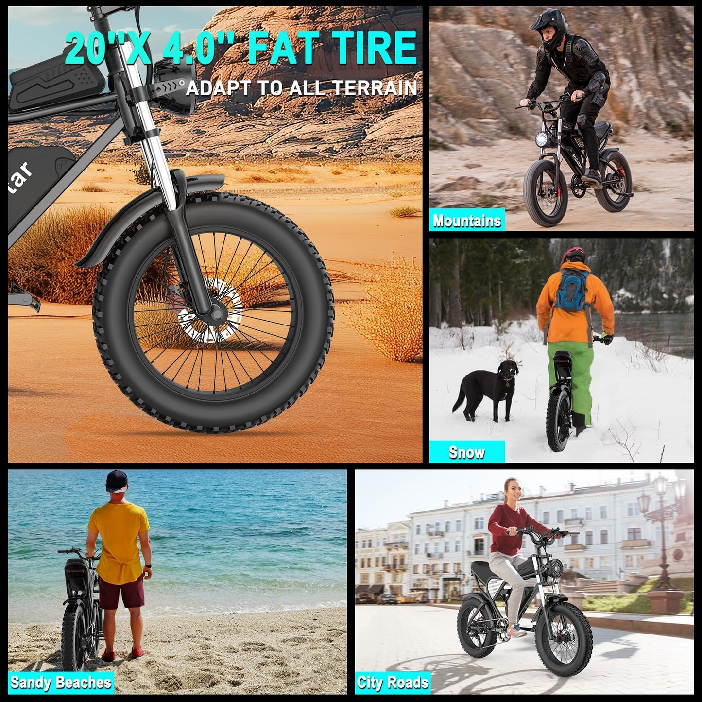 Ridstar Electric Bike for Adults Q20, 2000/1500W, 37/30MPH,52V 40AH,48V/20AH E-Bike,30-180 Miles Electric Motorcycle, 20" Fat Tire Dirt Bike, UL2849 All Terrain for Mountains, Snow, Sand, Road