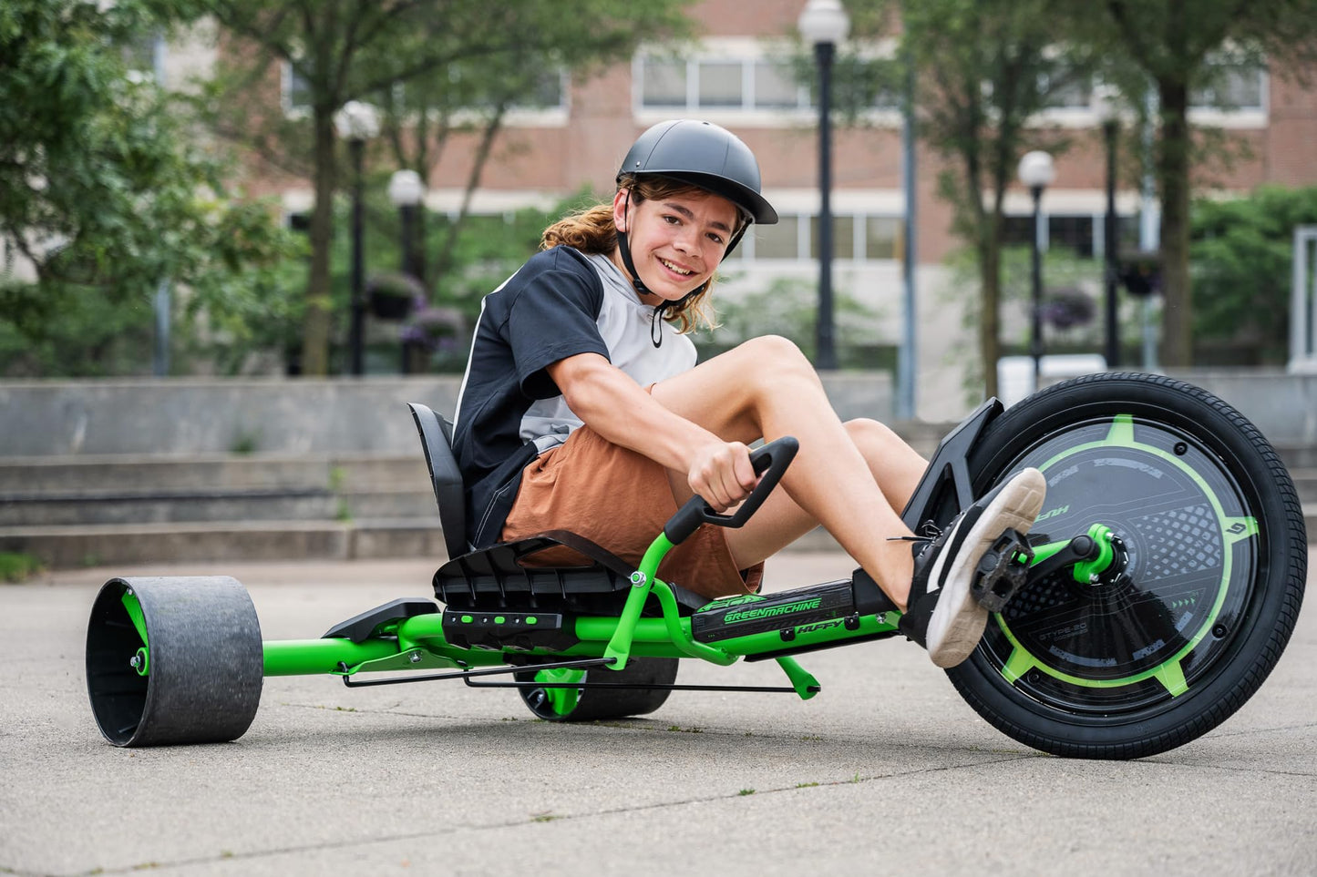 Huffy Green Machine 20 Inch Drift Trike, Sleek Ergonomic Design, Adjustable Seat, Durable Steel Frame, Easy to Operate, Drift Trike for Kids Ages 8+, LED Light Accents, Coaster Brake, Green and Black