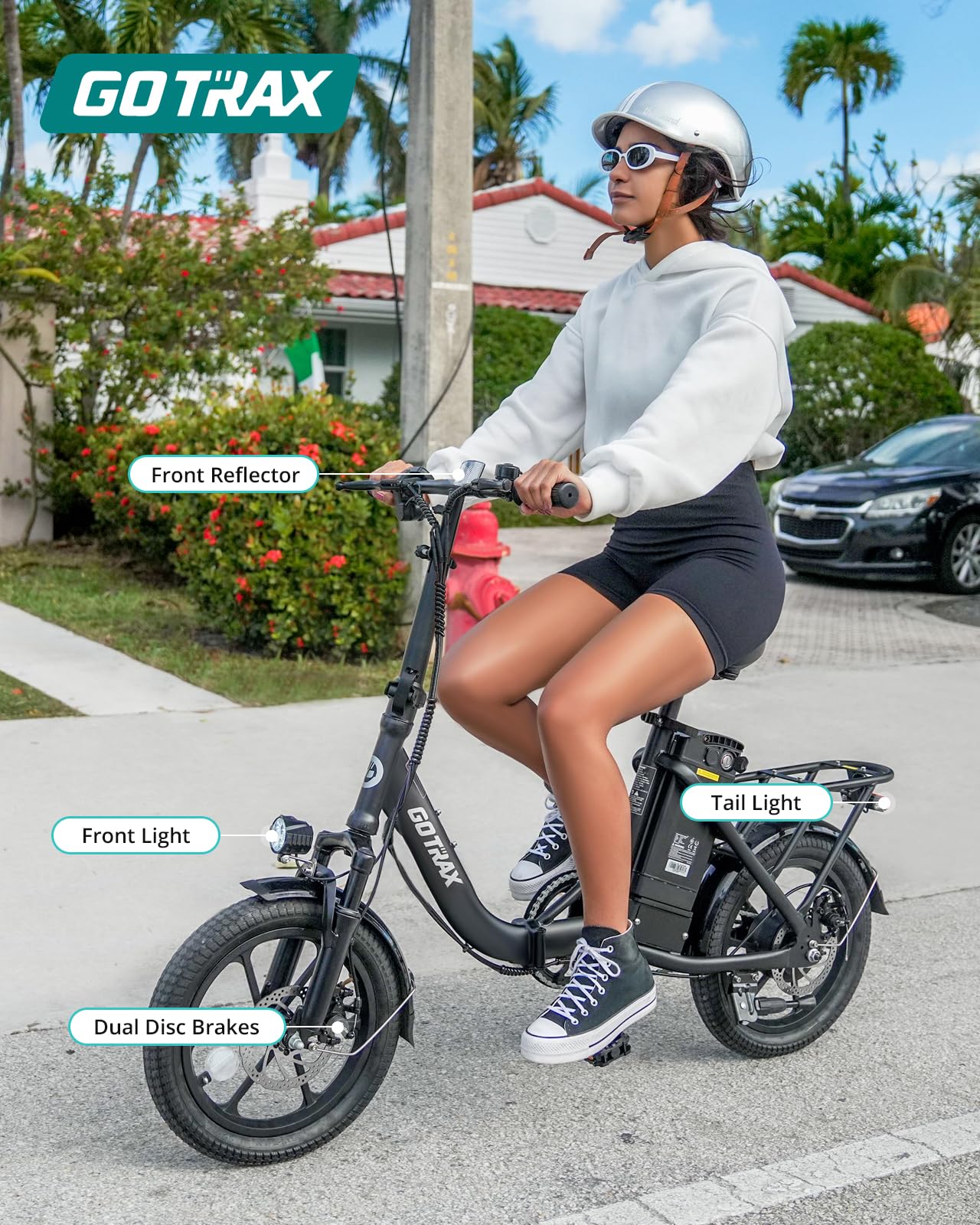 Gotrax NEPHELE 16" Folding Electric Bike, Max Range 28Miles(Pedal-assist) &15.5Mph Power by 350W Motor, Front Suspension&Adjustable Seat and Handlebar, Commuter Electric Bicycle for Adults/Teens Black