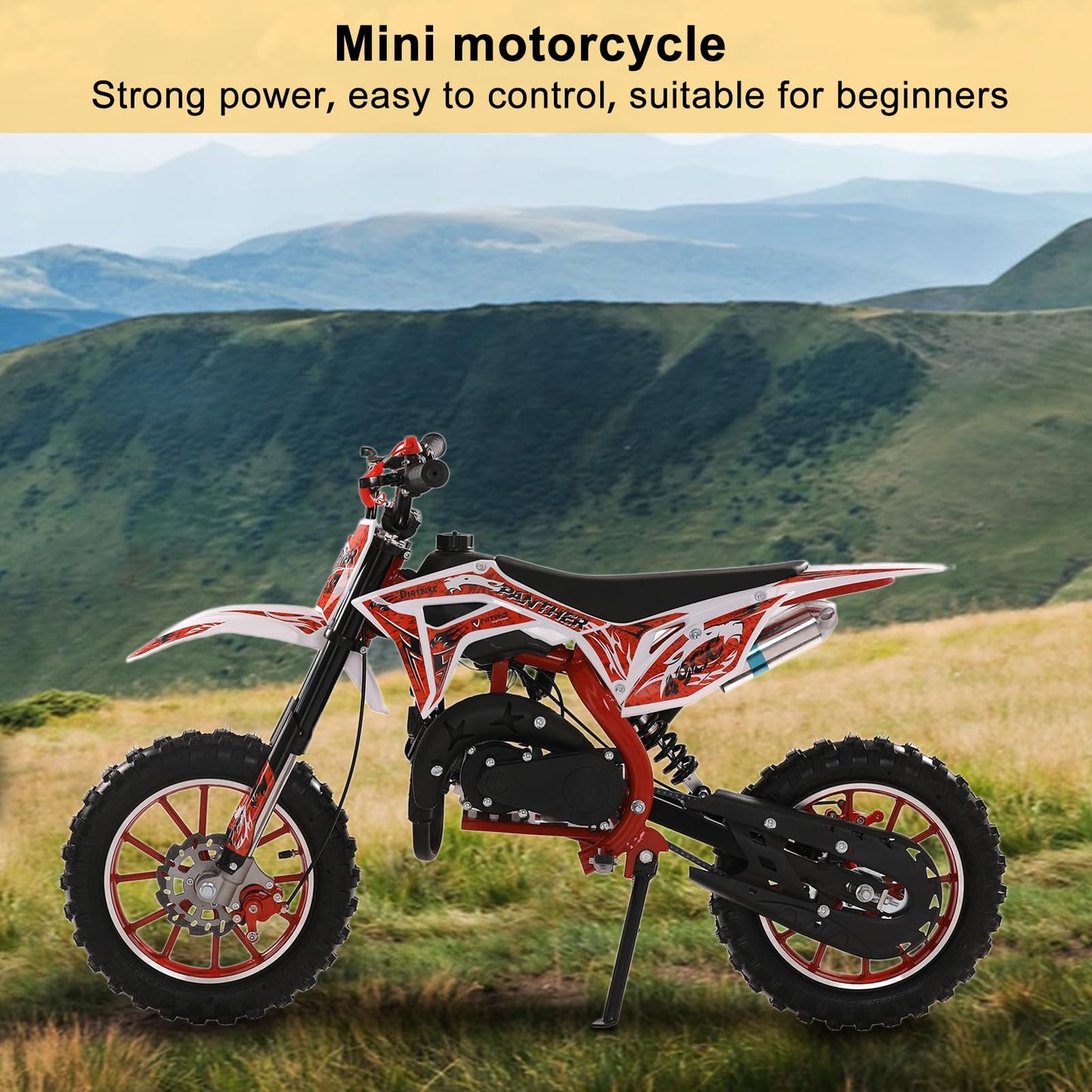 50cc Kids Dirt Bike, Dirt Bike for Kids 8-14, 2-Stroke Gas Dirt Bike, Gas Power Pocket Rocket Bike [New Model Quality Improvement], Off Road Mini Motorcycle Max Load 330Lbs, More Summer Fun (Red)