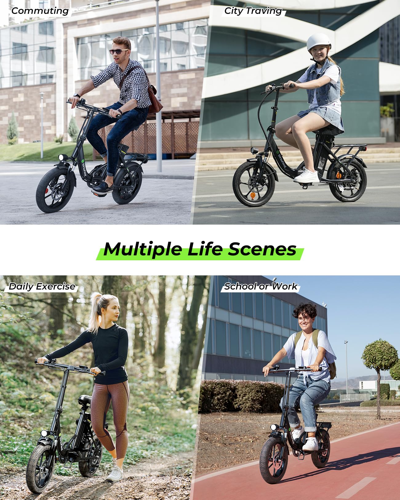 isinwheel U4 Electric Bike for Adults, 750W Peak Motor with Max 55Miles PAS Range & 19MPH EBike,16" Folding Electric Bicycles with 374.4Wh Battery, Step-Thru Commuter E Bikes for Adults and Teens