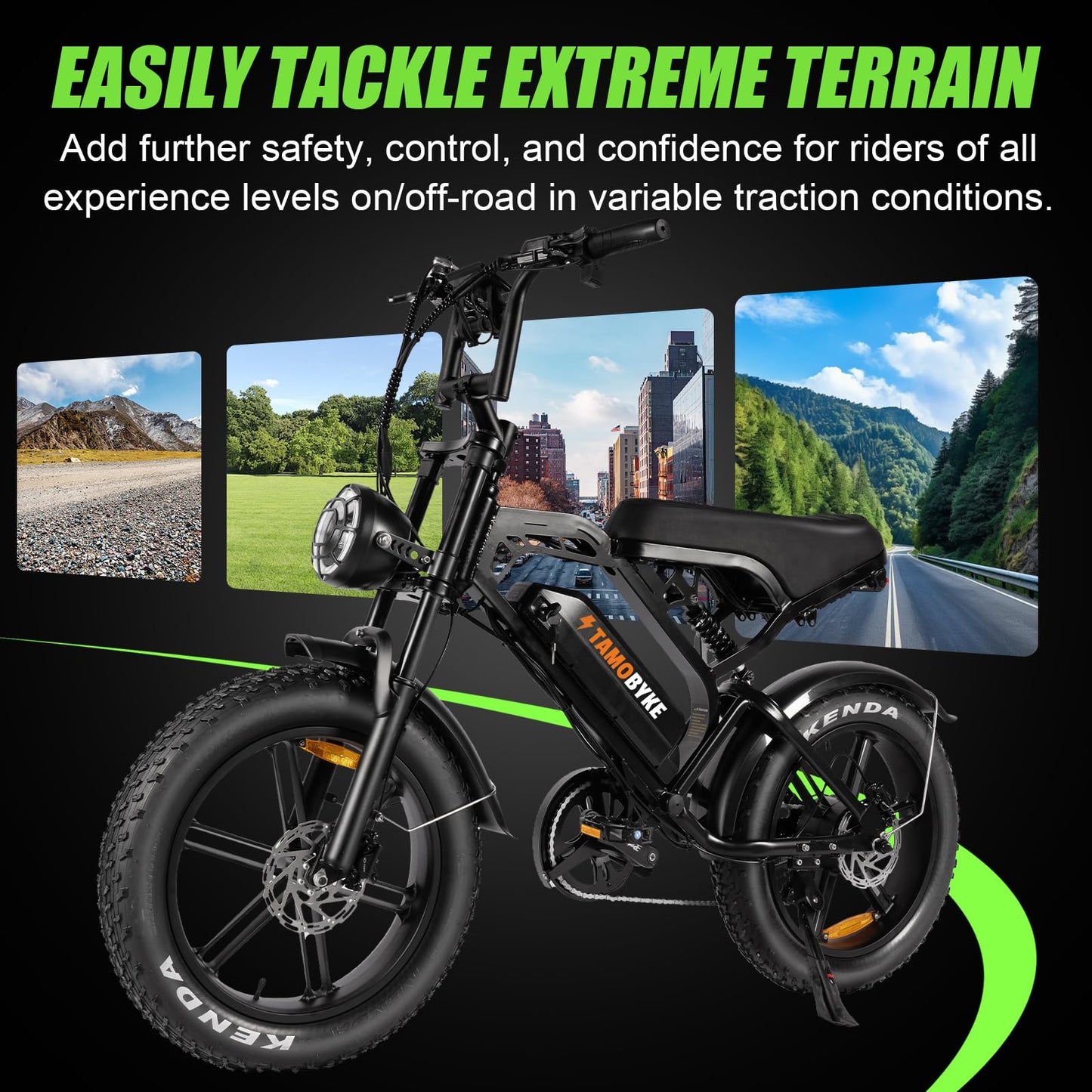 Tamobyke V20 Series Electric Bike for Adults, 1000W/2000W 28/32MPH 48V 15/18.2AH E-Bike, 20" x4.0 Fat Tire Electric Dirt Bike, Electric Motorcycle Moped Ebike (V20)