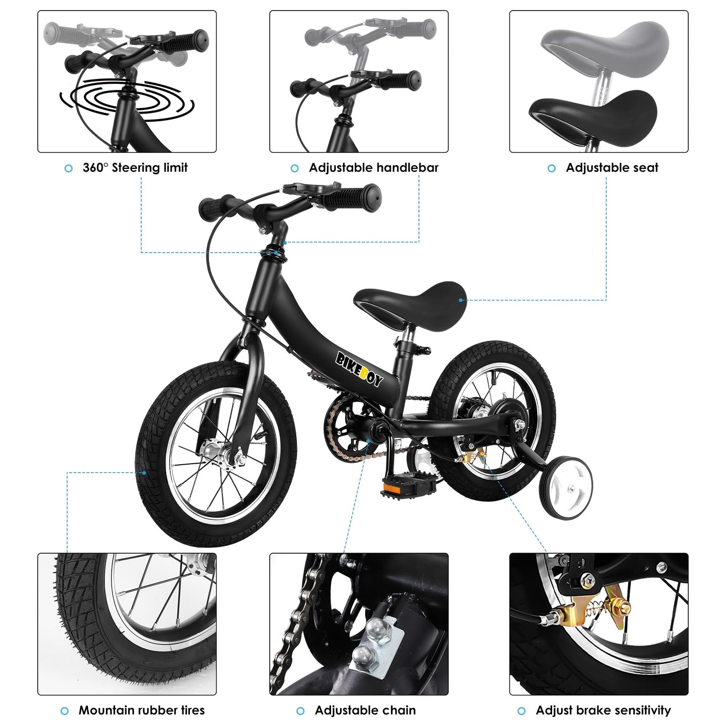 Balance Bike 2 in 1,The Dual Use of a Kids Balance Bike and Toddler Bike, for 2 3 4 5 6 7 Years Old -12 14 16 Inches with Training Theory, Brake, Pedal