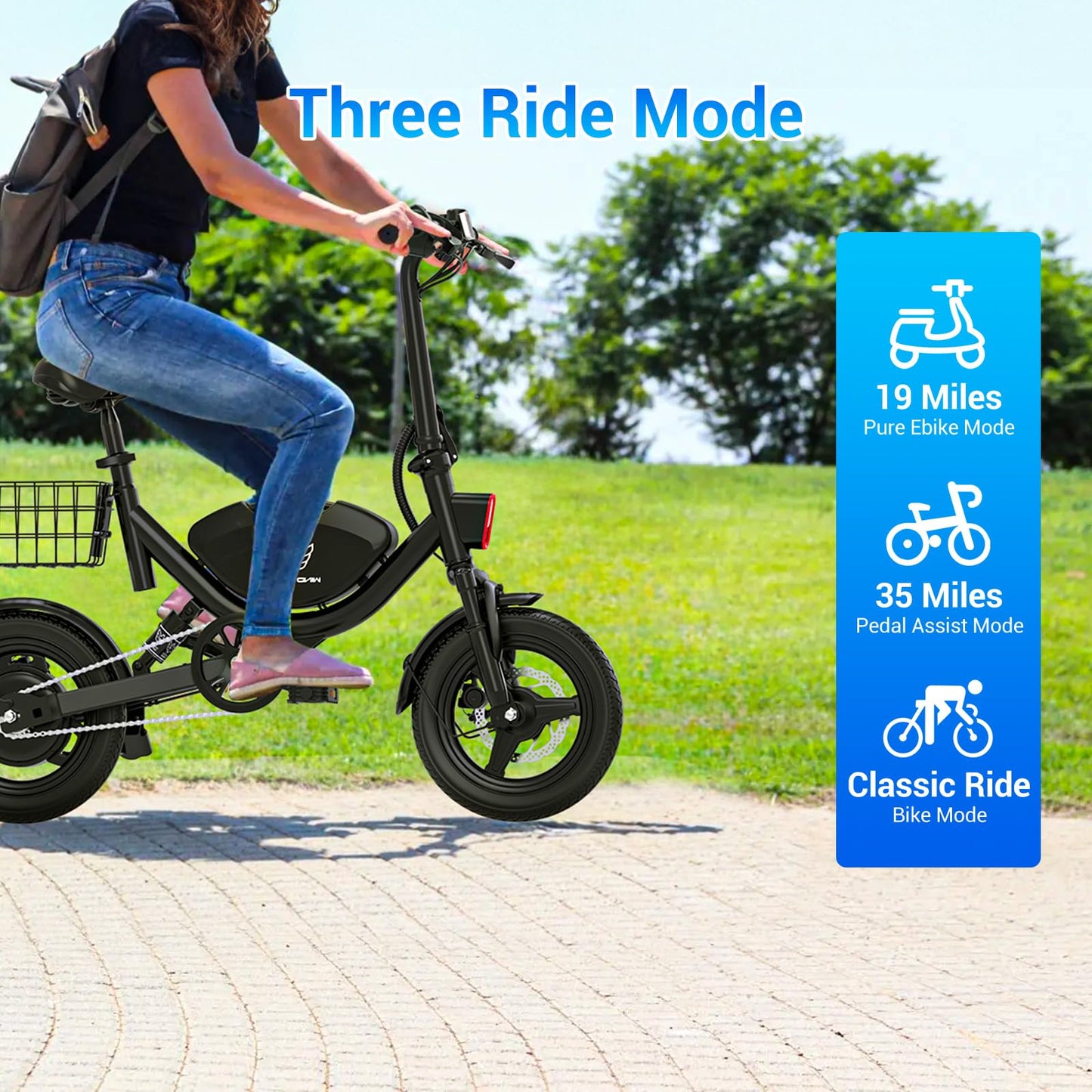 SEHOMY Electric Bike for Adults 710W Peak Motor, 330LBS Max Load, 22mph Folding City Commuter Ebikes, 36V Battery, 35MIles Travel Range, Dual Suspension, Dual Disc Brake, 14" Adults Electric Bicycles