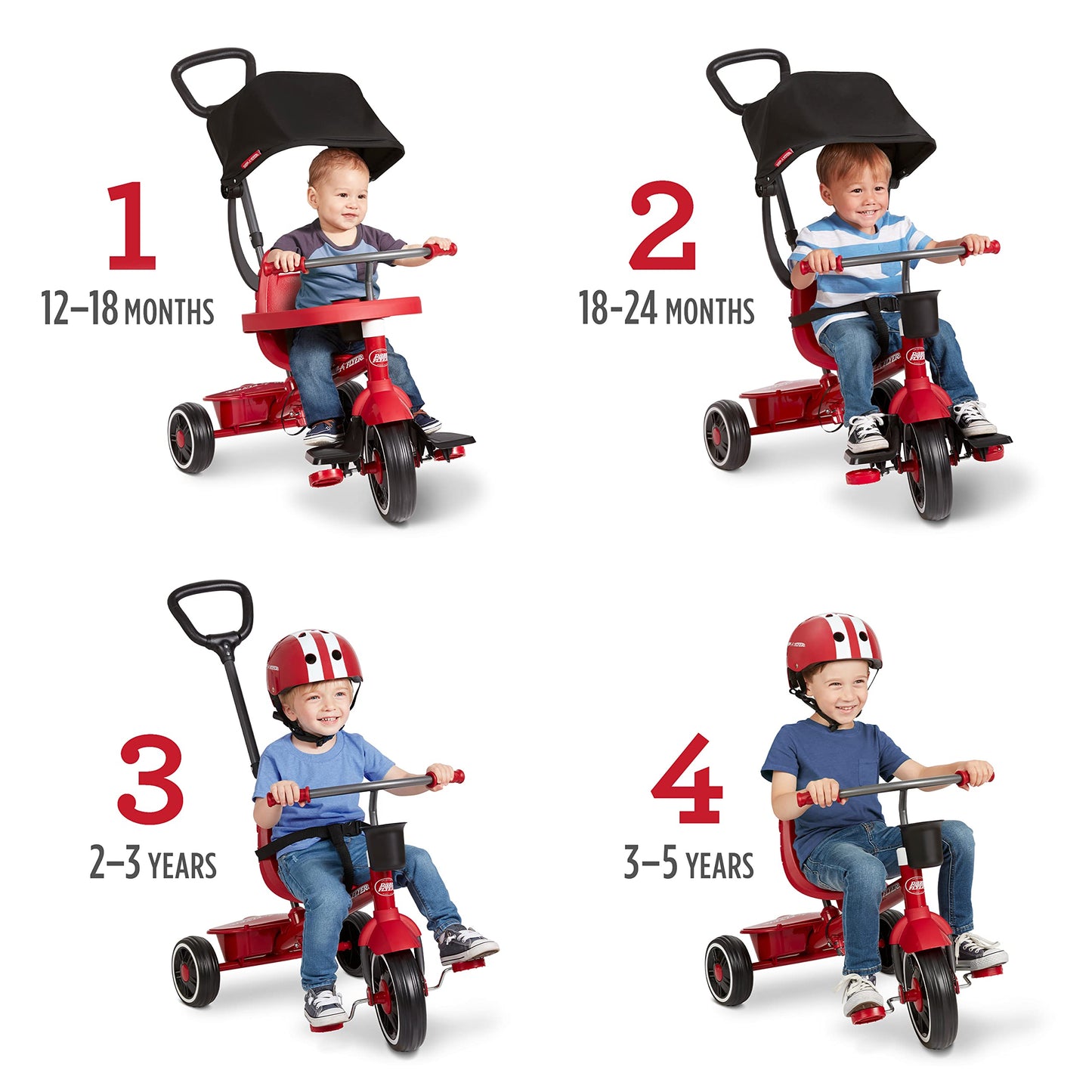 Radio Flyer Pedal & Push 4-in-1 Stroll ' N Trike®, Red Tricycle, for Toddlers Ages 1-5 (Amazon Exclusive), Toddler Bike Large