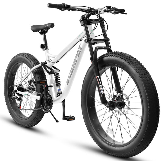 Ecarpat 26x4 Inch Full Suspension Mountain Bike, 21 Speeds Dual Disc Brake, Men Women Steel Mountain Bike, Adult Trail Beach Snow Commuter City Bikes