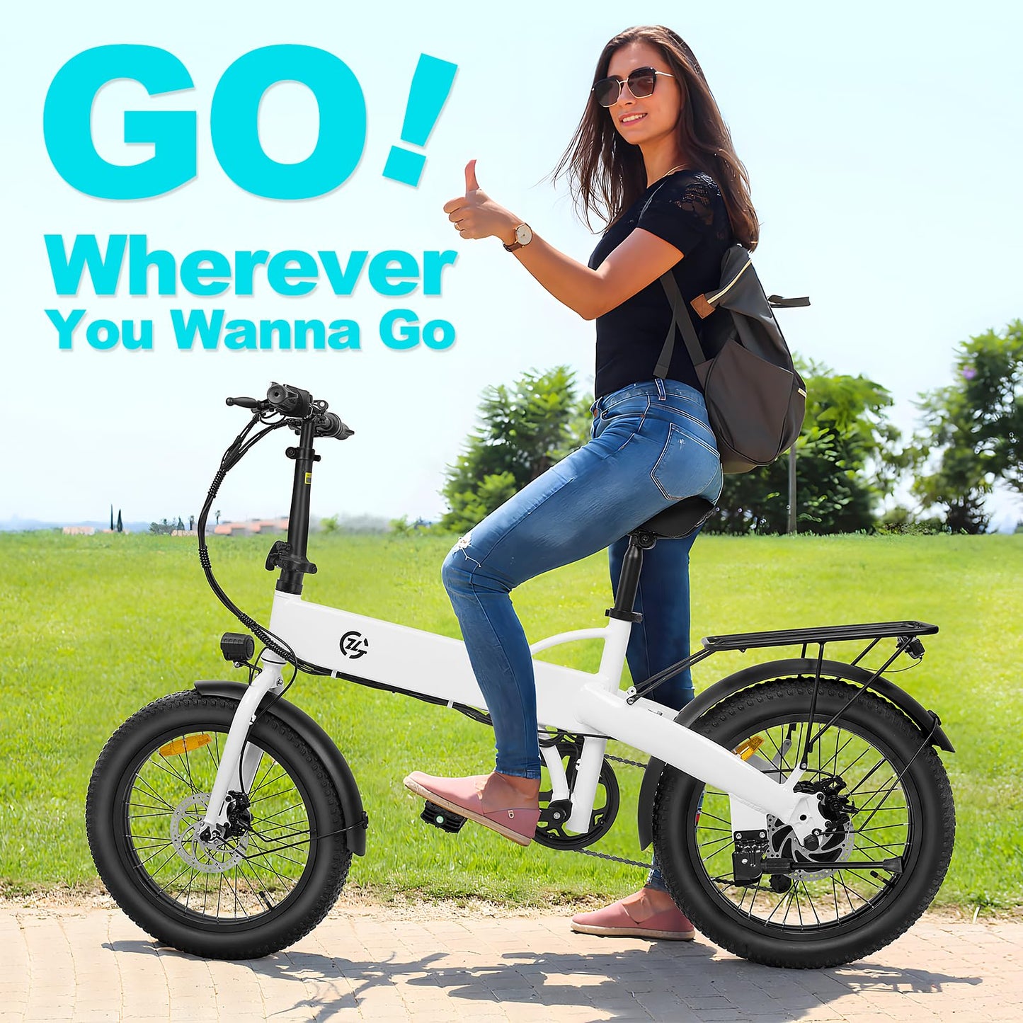 ZOONLAI Electric Bike for Adults 500W Motor Foldable Bikes Up to 24 MPH 43 Miles Long Range Ebike for Adult 48V 7.8Ah Removable Battery 20" Fat Tire 5 Speed Modes EBike ZL2006 UL 2849 (White)